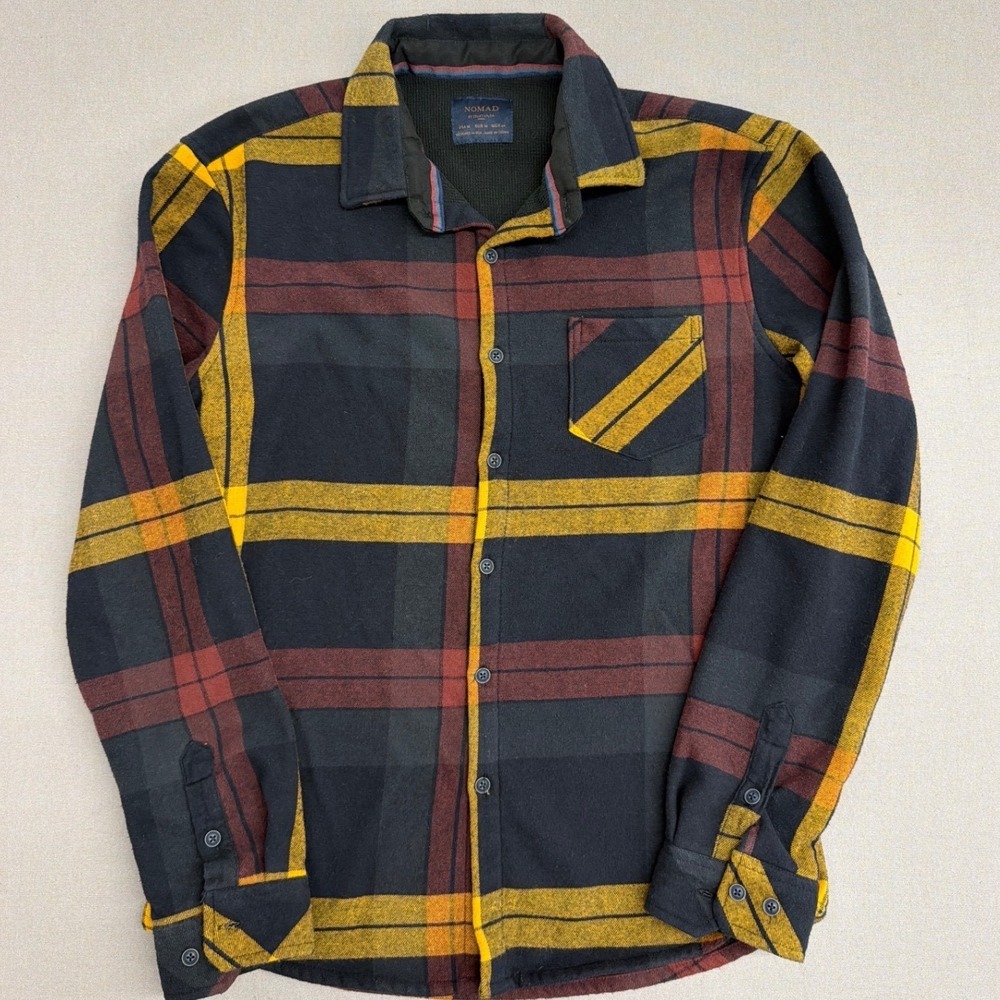 Nomad by Craft + Flow Mens Plaid Thermal Waffle Lined Flannel Shirt Black Yellow